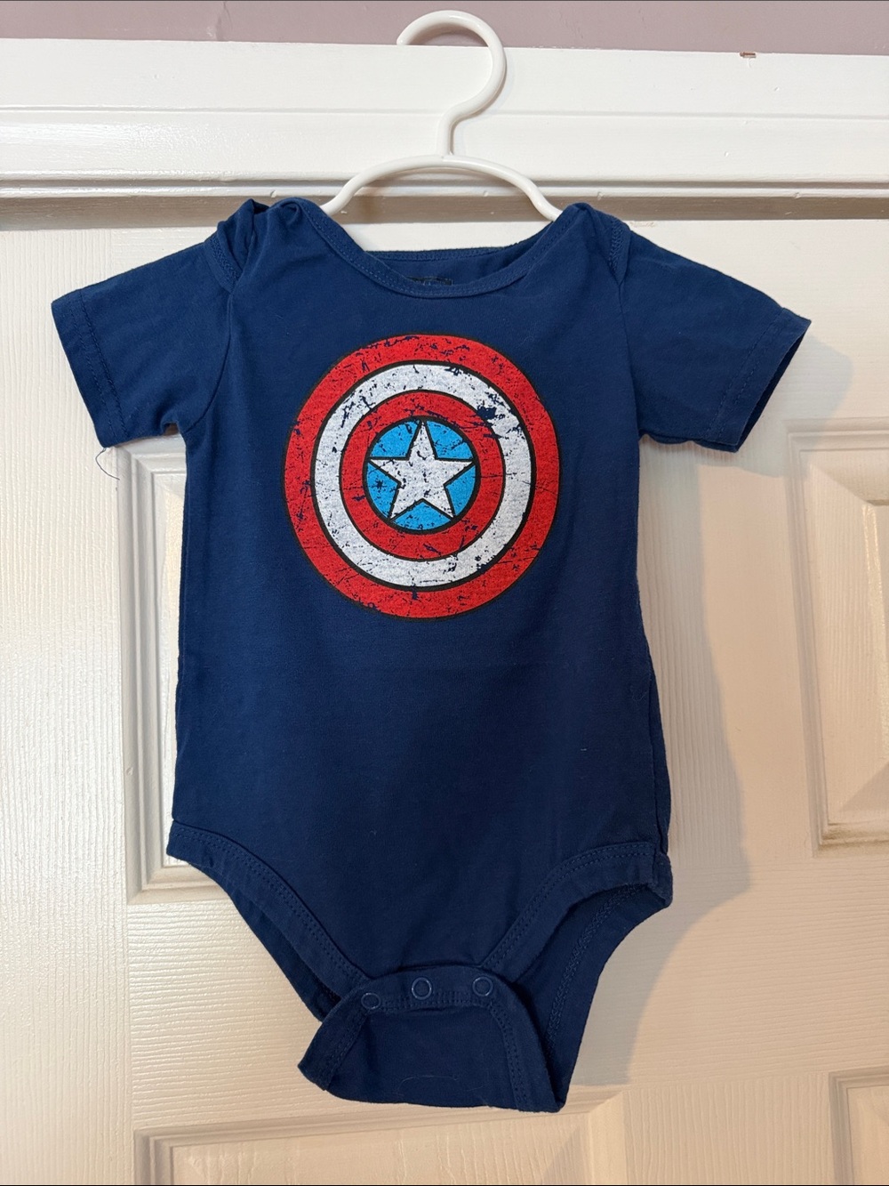 Marvel Navy Blue Captain America Shield Short Sleeve Bodysuit